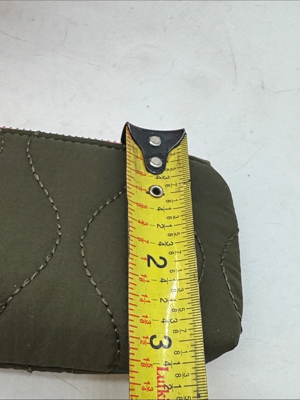 Olive Quilted Key Pouch with Pink Zipper